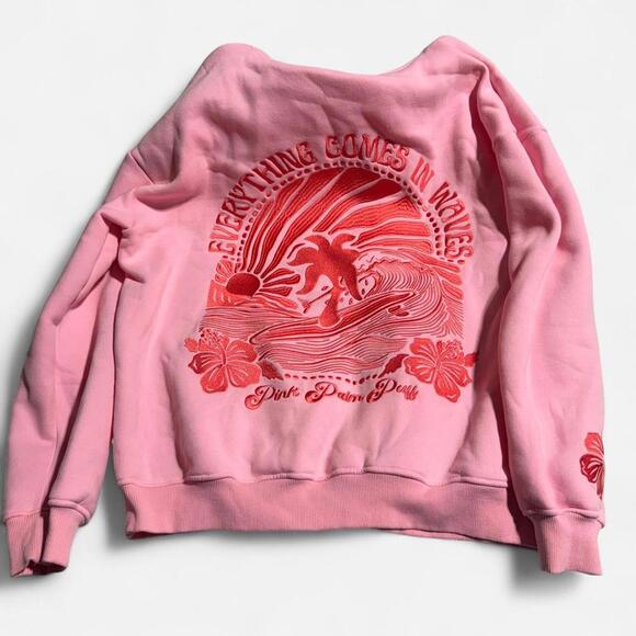 Pink Palm Puff authentic “everything comes in waves” embroidered hoodie - Picture 2 of 3